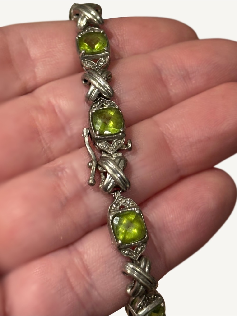 Diamond & Peridot Sterling Silver Bracelet 10 ctw Stamped 925